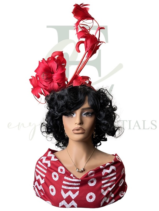Red Peony Feathered Fascinator